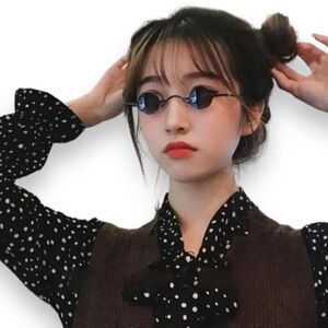 NEW Black Mini Round Lens Gold Metal Frame Sunglasses Shades Sunnies